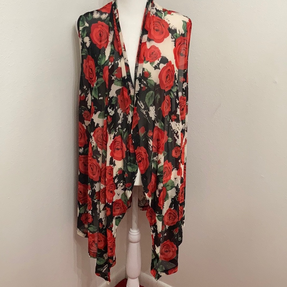 EUC Crazy Train Ruidosa Rose Red + White & Black Sleeveless Kimono Size XL - Picture 3 of 12